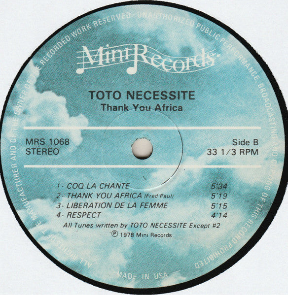 Toto Necessite : Thank You Africa (LP, Album)