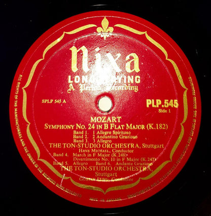 Wolfgang Amadeus Mozart - Stuttgart Tonstudio Orchestra, Hans Michael, Gustav Lund (2) : Symphony No. 24 In B Flat Major, K 182 / March In F Major, K 248 / Divertimento No. 10 In F Major, K 247 (LP, Mono)