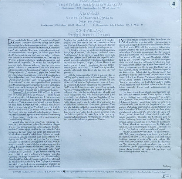 Mauro Giuliani (2), Antonio Vivaldi, John Williams (7) / English Chamber Orchestra : Guitar Concerto In A Major / Guitar Concertos In D Major And A Major (LP)