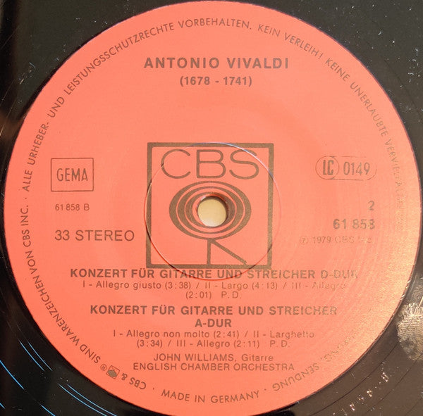 Mauro Giuliani (2), Antonio Vivaldi, John Williams (7) / English Chamber Orchestra : Konzert Für Gitarre Und Streicher A-dur Op. 30 / Konzerte Für Gitarre Und Streicher D-dur Und A-dur (LP)