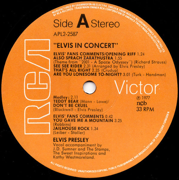 Elvis Presley : Elvis In Concert (2xLP, Album)