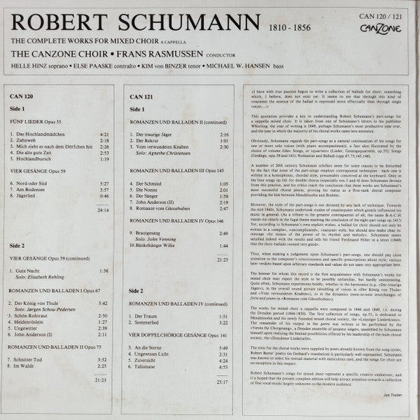 Robert Schumann - Canzone Koret conducted by Frans Rasmussen : The Complete Works For Mixed Chor A Cappella (2xLP)