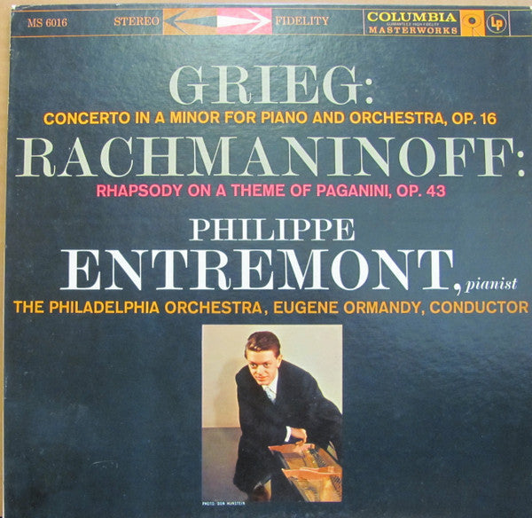 Edvard Grieg, Sergei Vasilyevich Rachmaninoff - Philippe Entremont, The Philadelphia Orchestra, Eugene Ormandy : Concerto In A Minor For Piano And Orchestra, Op. 16 / Rhapsody On A Theme Of Paganini, Op. 43 (LP, Pit)