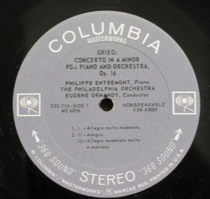 Edvard Grieg, Sergei Vasilyevich Rachmaninoff - Philippe Entremont, The Philadelphia Orchestra, Eugene Ormandy : Concerto In A Minor For Piano And Orchestra, Op. 16 / Rhapsody On A Theme Of Paganini, Op. 43 (LP, Pit)