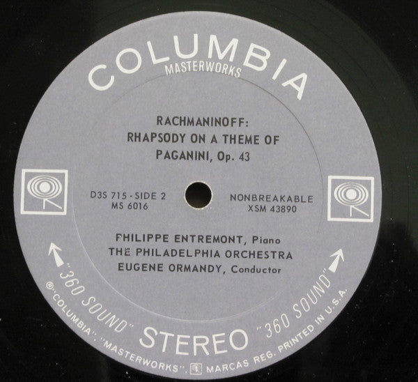 Edvard Grieg, Sergei Vasilyevich Rachmaninoff - Philippe Entremont, The Philadelphia Orchestra, Eugene Ormandy : Concerto In A Minor For Piano And Orchestra, Op. 16 / Rhapsody On A Theme Of Paganini, Op. 43 (LP, Pit)