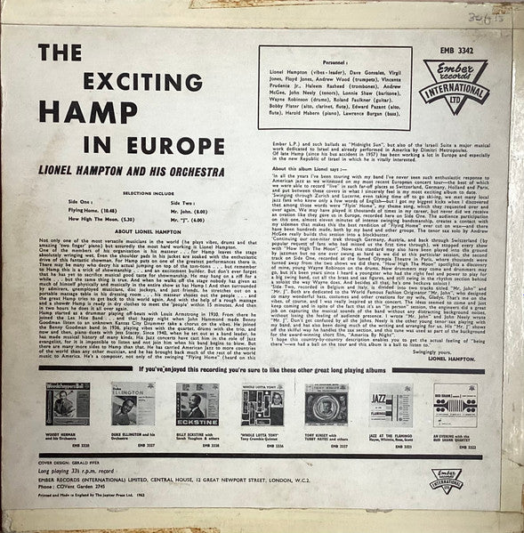 Lionel Hampton And His Orchestra : The Exciting Hamp In Europe In Person (LP, Album)