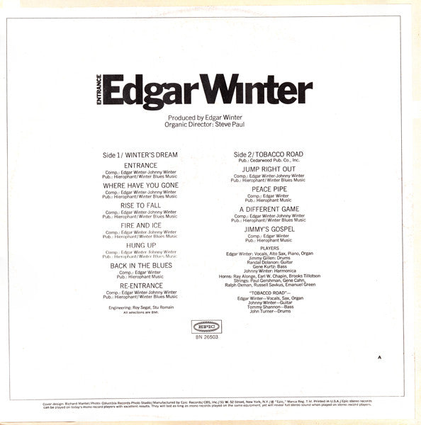 Edgar Winter : Entrance (LP, Album, RP, Ter)