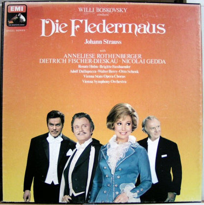 Johann Strauss Jr., Wiener Staatsopernchor, Wiener Symphoniker, Willi Boskovsky, Anneliese Rothenberger, Dietrich Fischer-Dieskau, Nicolai Gedda, Renate Holm, Brigitte Fassbaender, Adolf Dallapozza, Walter Berry, Otto Schenk : Die Fledermaus (2xLP, Album, Mono + Box)