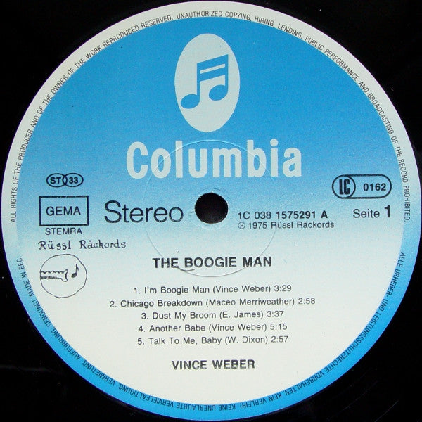 Vince Weber : The Boogie Man - Piano Blues & Boogie Woogie (LP, Album, RE)