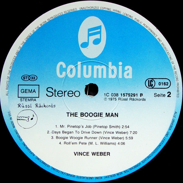 Vince Weber : The Boogie Man - Piano Blues & Boogie Woogie (LP, Album, RE)