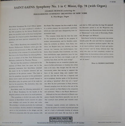 Camille Saint-Saëns, Philharmonic-Symphony Orchestra Of New York, Charles Munch, Edouard Nies-Berger : Symphony No.3 In C Minor, Op. 78 (With Organ) (LP, Album)