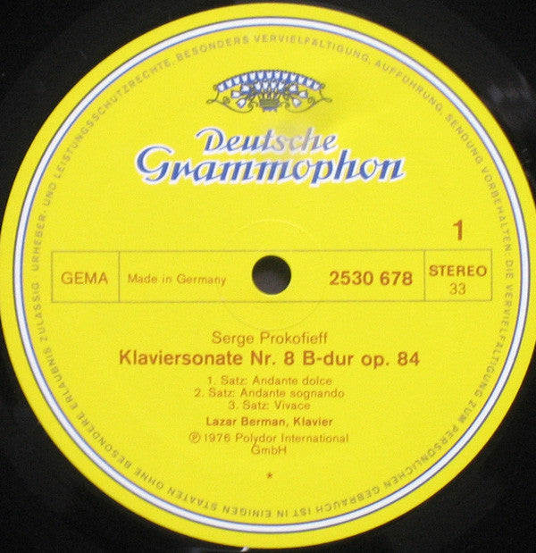 Sergei Prokofiev / Sergei Vasilyevich Rachmaninoff, Lazar Berman : Sonate Nr. 8 B-dur = B Flat Major / 6 Moments Musicaux (LP)
