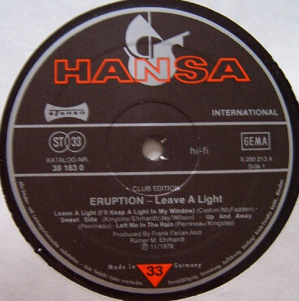 Eruption (4) : Leave A Light (LP, Album, Club)