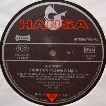 Eruption (4) : Leave A Light (LP, Album, Club)