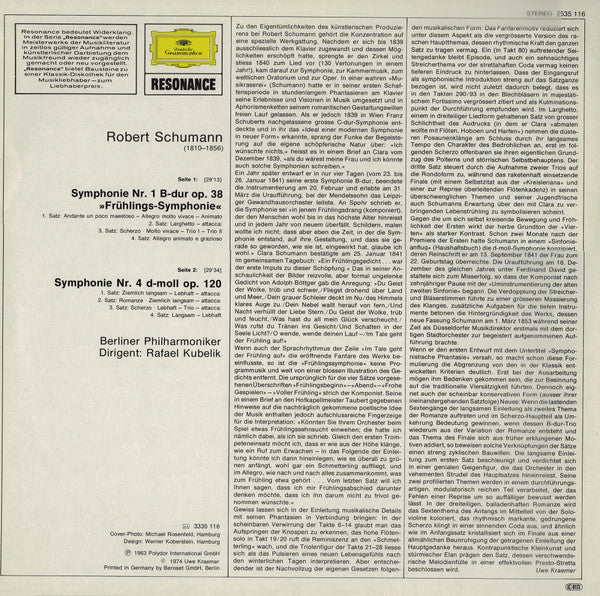 Robert Schumann - Berliner Philharmoniker - Rafael Kubelik : Symphonie Nr. 1 "Frühling" • Symphonie Nr. 4 (LP, RE)
