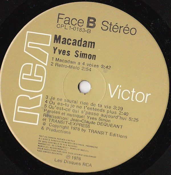 Yves Simon : Macadam (LP, Album)