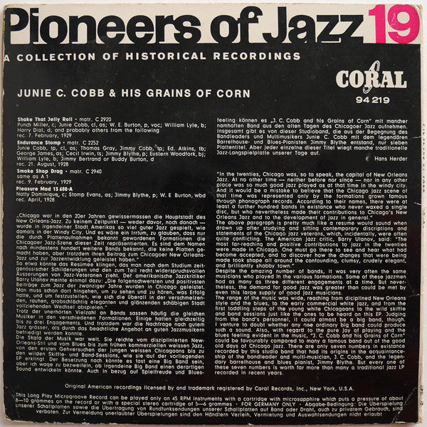 Junie Cobb : Junie C. Cobb 1928-29 (7", EP, Comp)