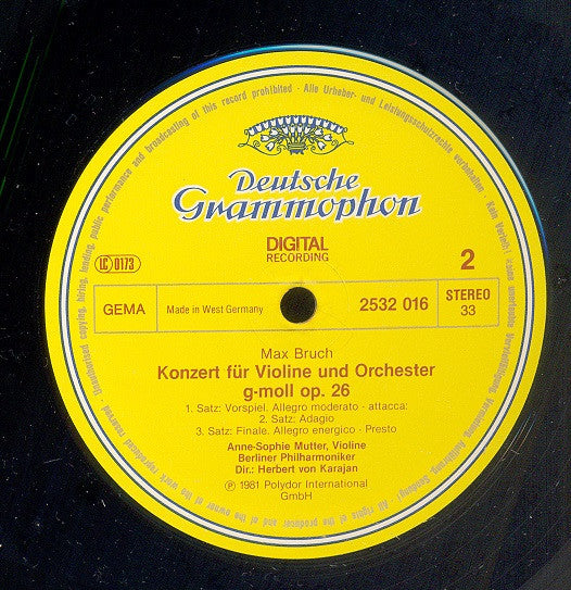 Felix Mendelssohn-Bartholdy · Max Bruch, Anne-Sophie Mutter, Berliner Philharmoniker · Herbert von Karajan : Violinkonzerte = Violin Concertos (LP)