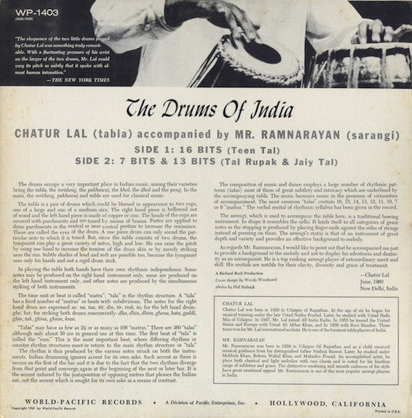 Chatur Lal : The Drums Of India (LP, Album)