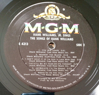Hank Williams Jr. : Hank Williams Jr. Sings The Songs Of Hank Williams (LP, Album, Mono)