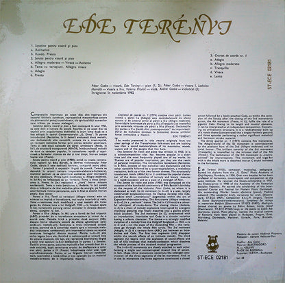 Ede Terényi : Sonatina Și Sonata Pentru Vioară Și Pian / Cvartetul De Coarde Nr.1 (Sonatina And Sonata For Violin And Piano / String Quartet No.1) (LP)