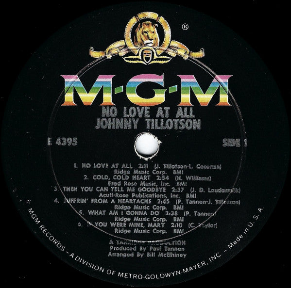 Johnny Tillotson : No Love At All (LP, Album, Mono)