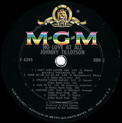 Johnny Tillotson : No Love At All (LP, Album, Mono)