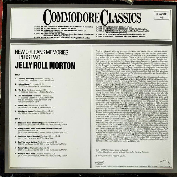 Jelly Roll Morton : New Orleans Memories Plus Two - 1939 - (LP, Album, RE)