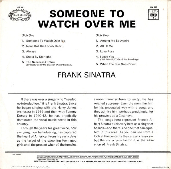 Frank Sinatra : Someone To Watch Over Me (LP, Comp)