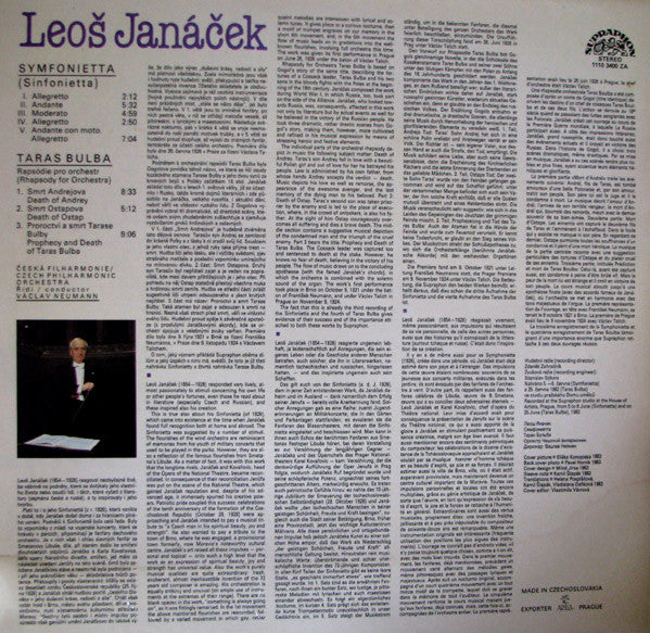 Leoš Janáček - The Czech Philharmonic Orchestra, Václav Neumann : Sinfonietta, Taras Bulba (LP, Album, RP)