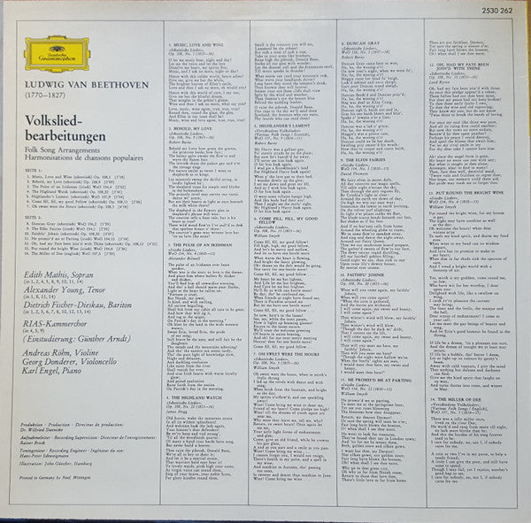 Ludwig van Beethoven - Edith Mathis • Alexander Young, Dietrich Fischer-Dieskau : Volksliedbearbeitungen • Folk Song Arrangements (LP)