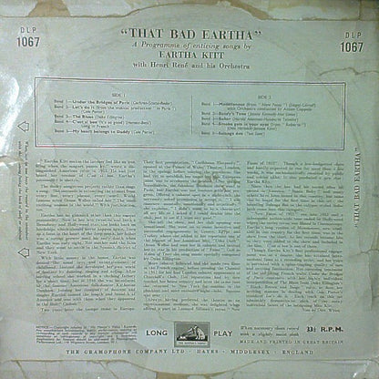 Eartha Kitt With Henri René And His Orchestra : That Bad Eartha (10", Album, Mono)