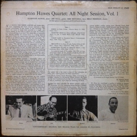 Hampton Hawes Quartet : All Night Session, Vol. 1 (LP, Album, Mono)