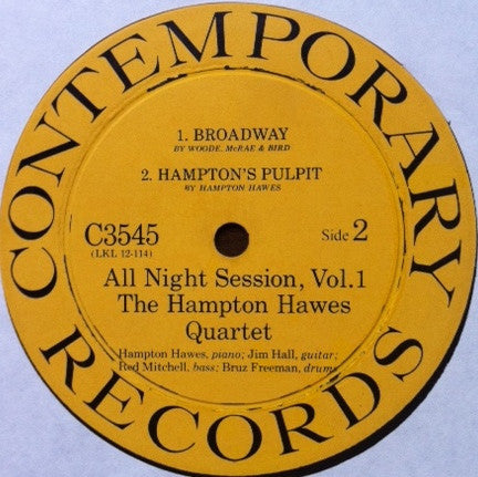 Hampton Hawes Quartet : All Night Session, Vol. 1 (LP, Album, Mono)