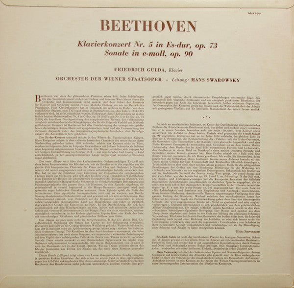 Ludwig van Beethoven, Friedrich Gulda, Orchester Der Wiener Staatsoper, Hans Swarowsky : Piano Concerto Nr. 5 In E Flat Major, Op. 73 (LP, Mono)