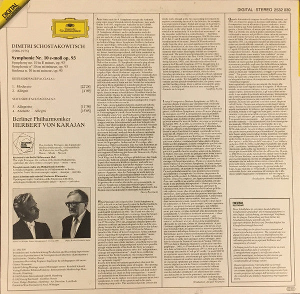 Dmitri Shostakovich – Berliner Philharmoniker, Herbert von Karajan : Symphonie No. 10 (LP, Album, Dig)