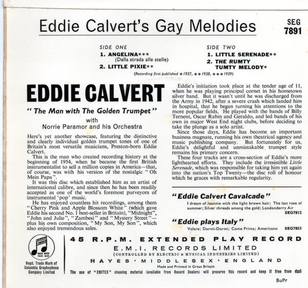 Eddie Calvert With Norrie Paramor And His Orchestra : Eddie Calvert's Gay Melodies (7", EP)