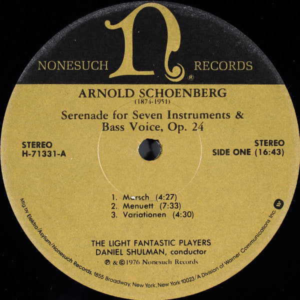 Arnold Schoenberg - The Light Fantastic Players : Serenade For Seven Instruments & Bass Voice, Op. 24 (LP)