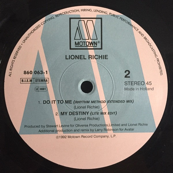 Lionel Richie : My Destiny (12")