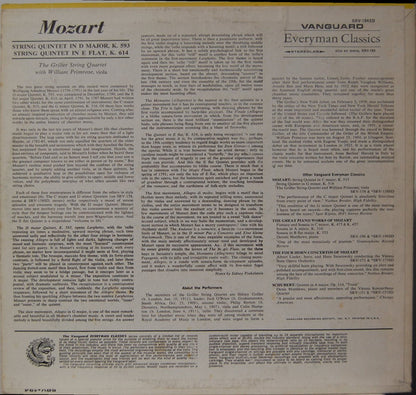 Wolfgang Amadeus Mozart, The Griller String Quartet With William Primrose : Quintets  Quintet In E Flat Major, K. 614 / Quintet In D Major, K. 593 (LP, RP)