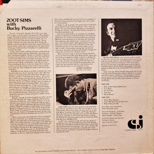 Zoot Sims / Bucky Pizzarelli : Zoot Sims With Bucky Pizzarelli (LP)