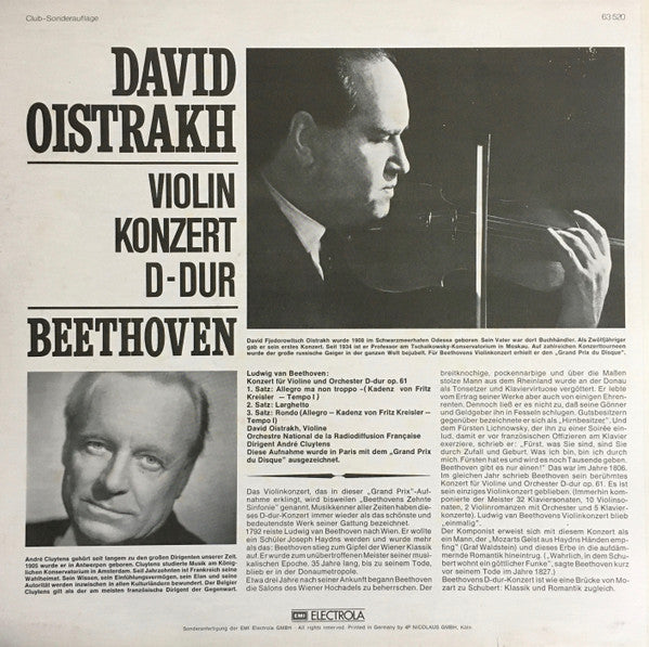 Ludwig van Beethoven - David Oistrach : Violinkonzert (LP, Club, Gol)