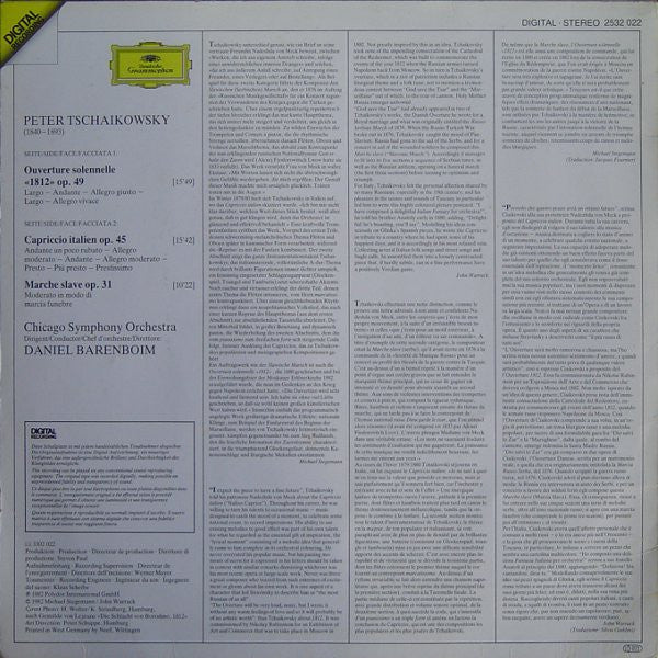 Pyotr Ilyich Tchaikovsky - Chicago Symphony Orchestra • Daniel Barenboim : 1812 Overture / Capriccio Italien / Marche Slave (LP)