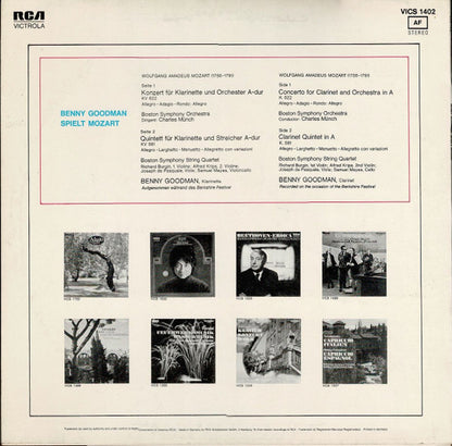 Wolfgang Amadeus Mozart, Benny Goodman, Charles Munch, Boston Symphony Orchestra And Boston Symphony String Quartet : Klarinettenkonzert / Klarinettenquintett (LP, RE)
