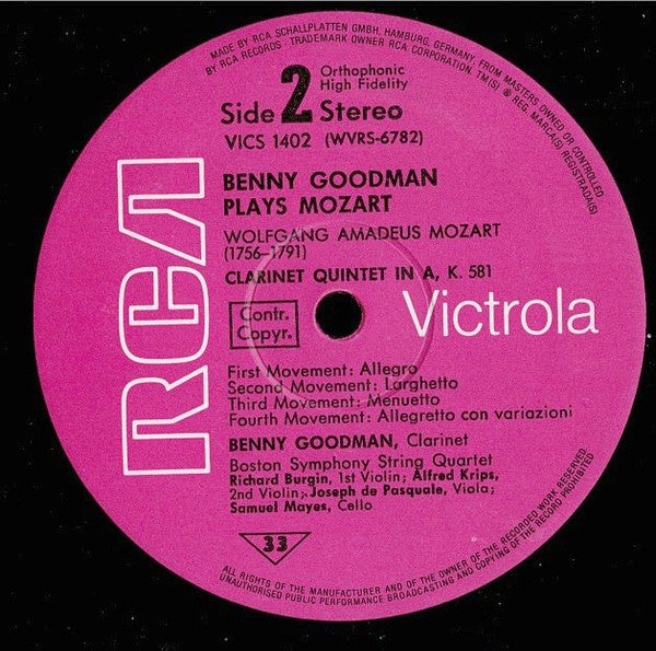 Wolfgang Amadeus Mozart, Benny Goodman, Charles Munch, Boston Symphony Orchestra And Boston Symphony String Quartet : Klarinettenkonzert / Klarinettenquintett (LP, RE)