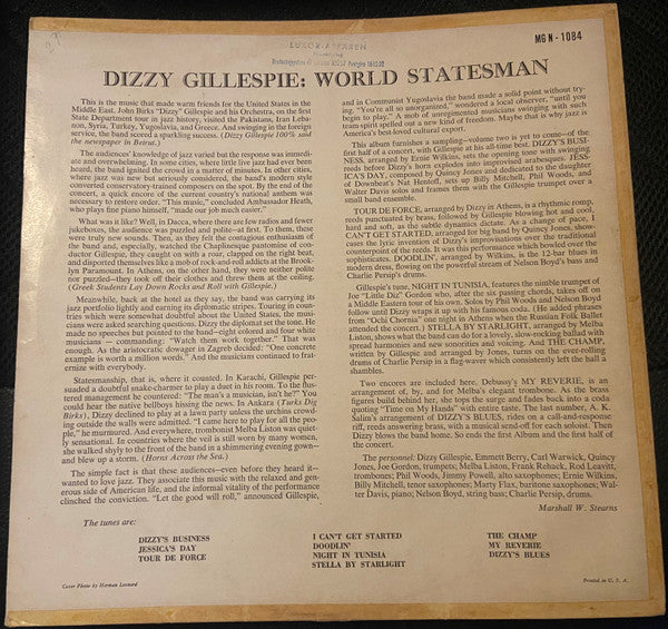 Dizzy Gillespie : World Statesman (LP, Album, Mono)