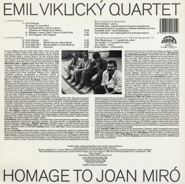 Emil Viklický Quartet : Homage To Joan Miró (LP, Album, RP)