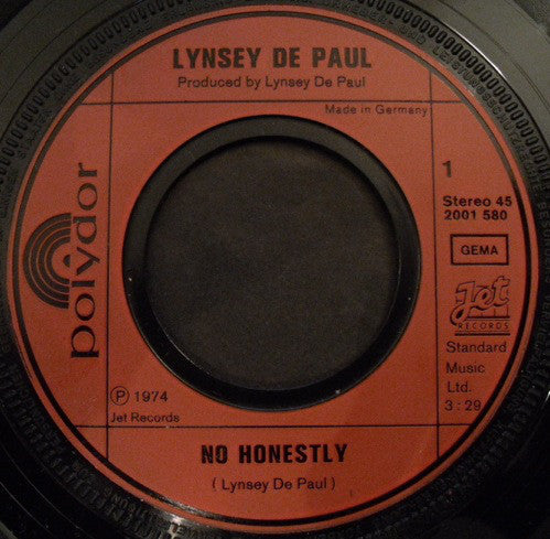 Lynsey De Paul : No Honestly (7", Inj)