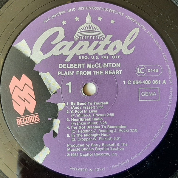 Delbert McClinton : Plain' From The Heart (LP, Album)