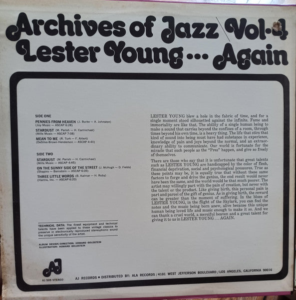 Lester Young : Archives Of Jazz Vol-4 Lester Young...Again (LP, Album)